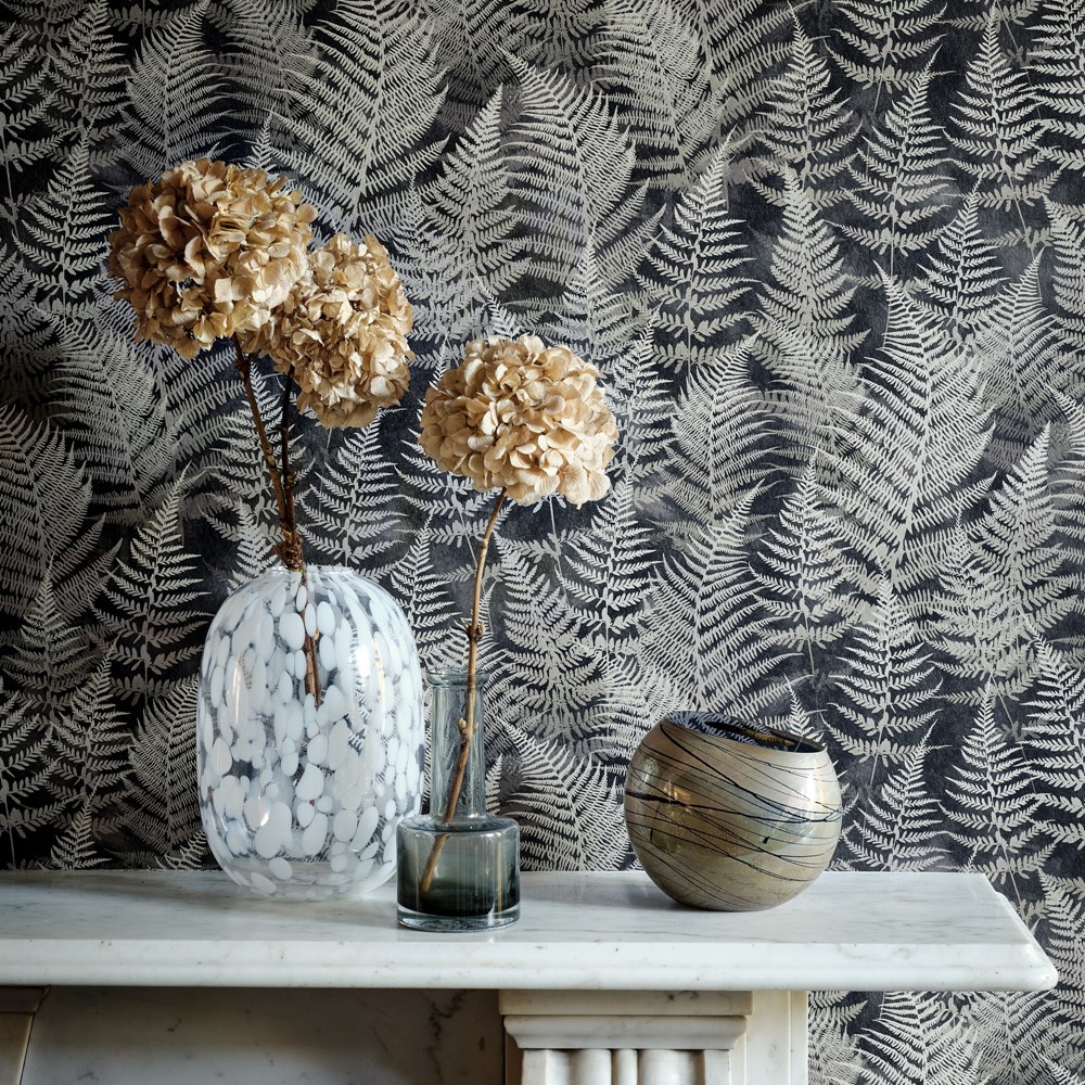 Woodland Fern Wallpaper 120366 by Clarissa Hulse in Charcoal Grey